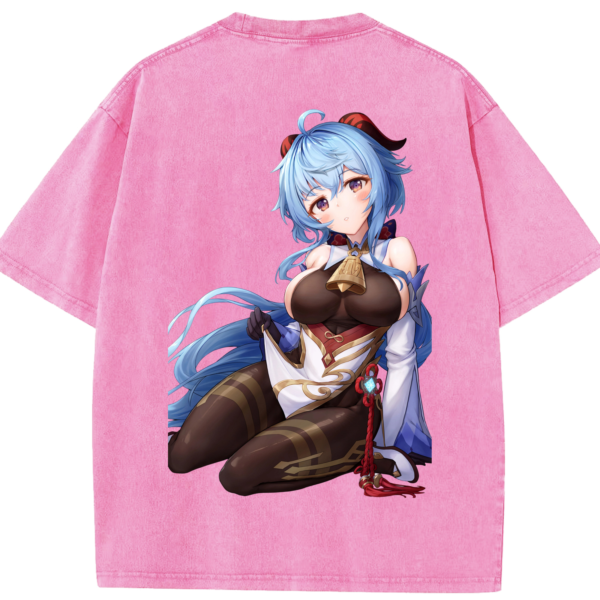 げんし神 甘雨 かんう genshin Ganyu 綿100% ヴィンテージ風 半袖Tシャツ（背面プリント）
